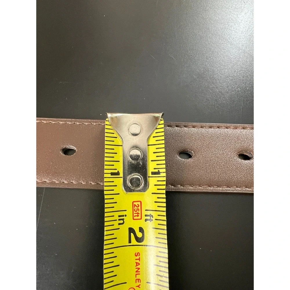 Classic Brown Faux Leather Belt Gold Horseshoe Buckle 49 Inch Total Length‎